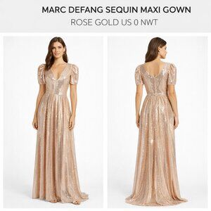 Marc Defang Glamorous Maxi Gown Sequin Dress in Rose Gold NWT Size 0